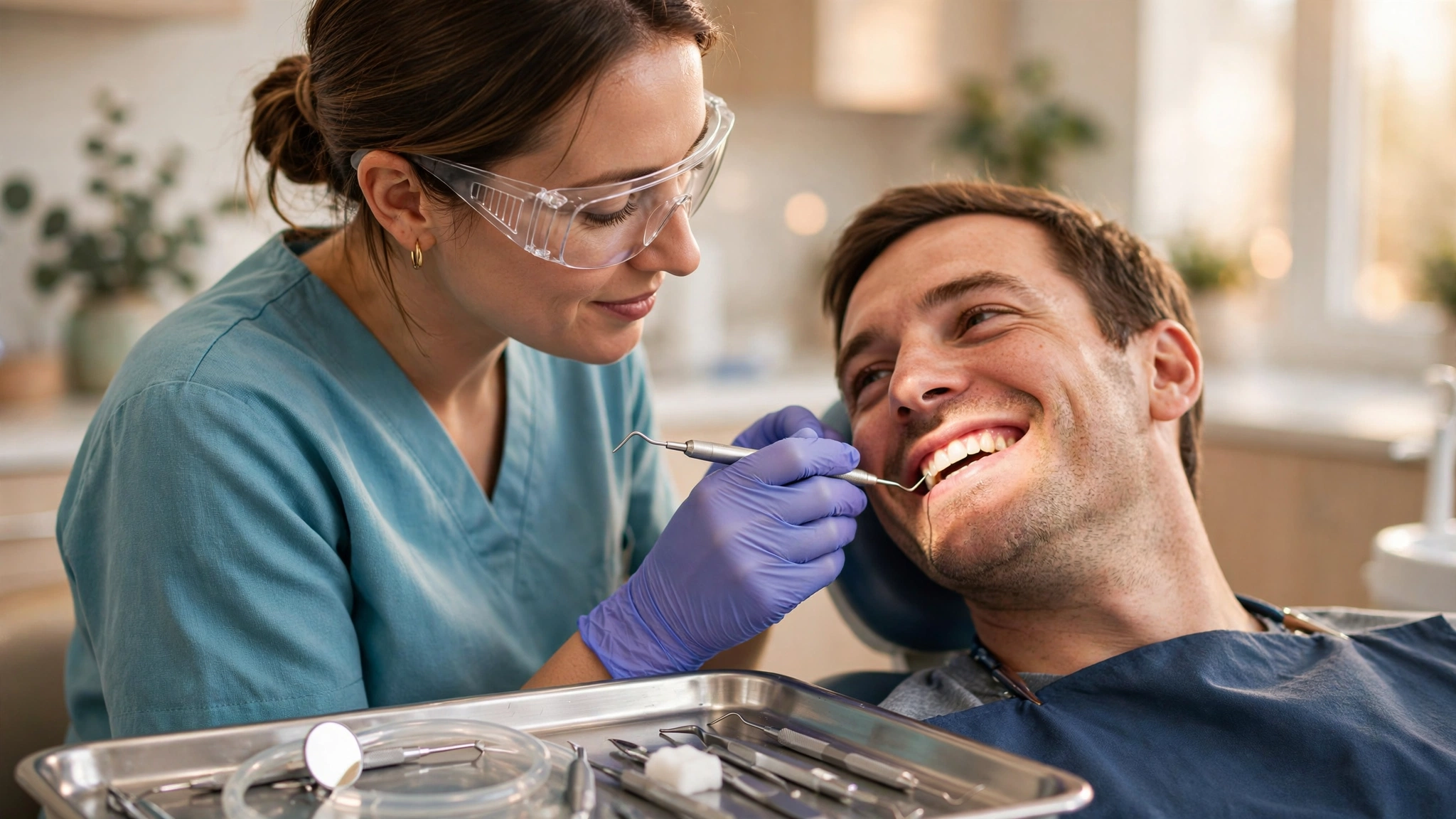 Dental hygienist performing a professional teeth cleaning in Murrieta